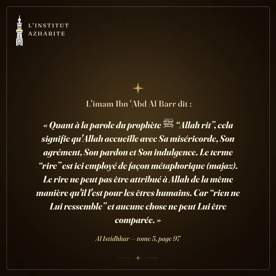 Parole de l'imam Ibn 'Abd Al Barr sur le sens métaphorique du rire attribué à Allah - Al Istidhkar, tome 5, page 97